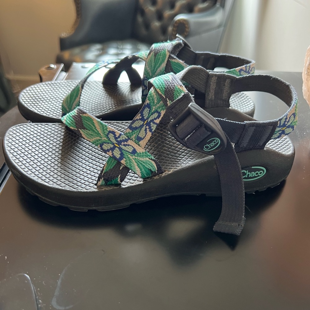 Chaco Women's Black Sandals with Green Floral Straps